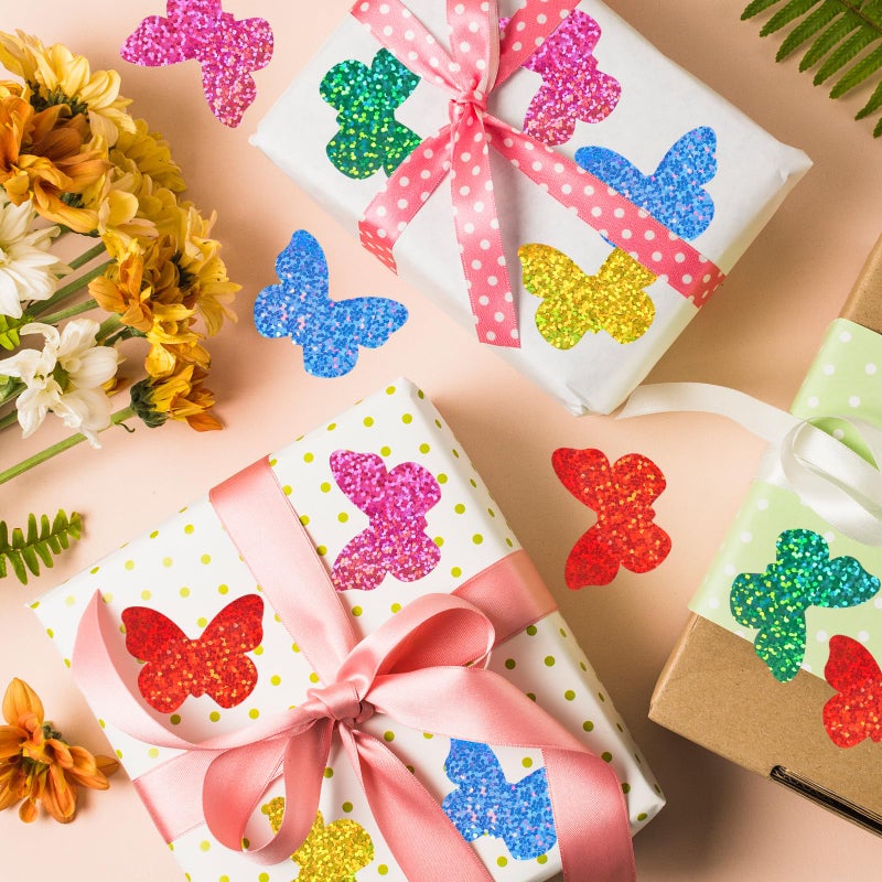 Whaline Spring Butterfly Stickers Roll Laser Butterfly Shape Seal Stickers Colorful Waterproof Self-Adhesive Decals for Envelope Journal Decor Birthday Wedding, 500 Pcs - Image 4